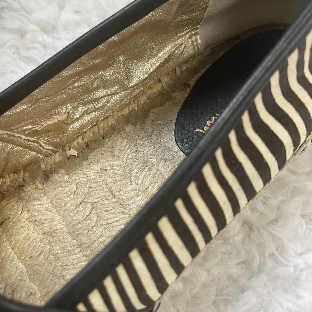 Sam Edelman Lida Beaded Geometric Black Gold White Leather Espadrilles SZ10.5M